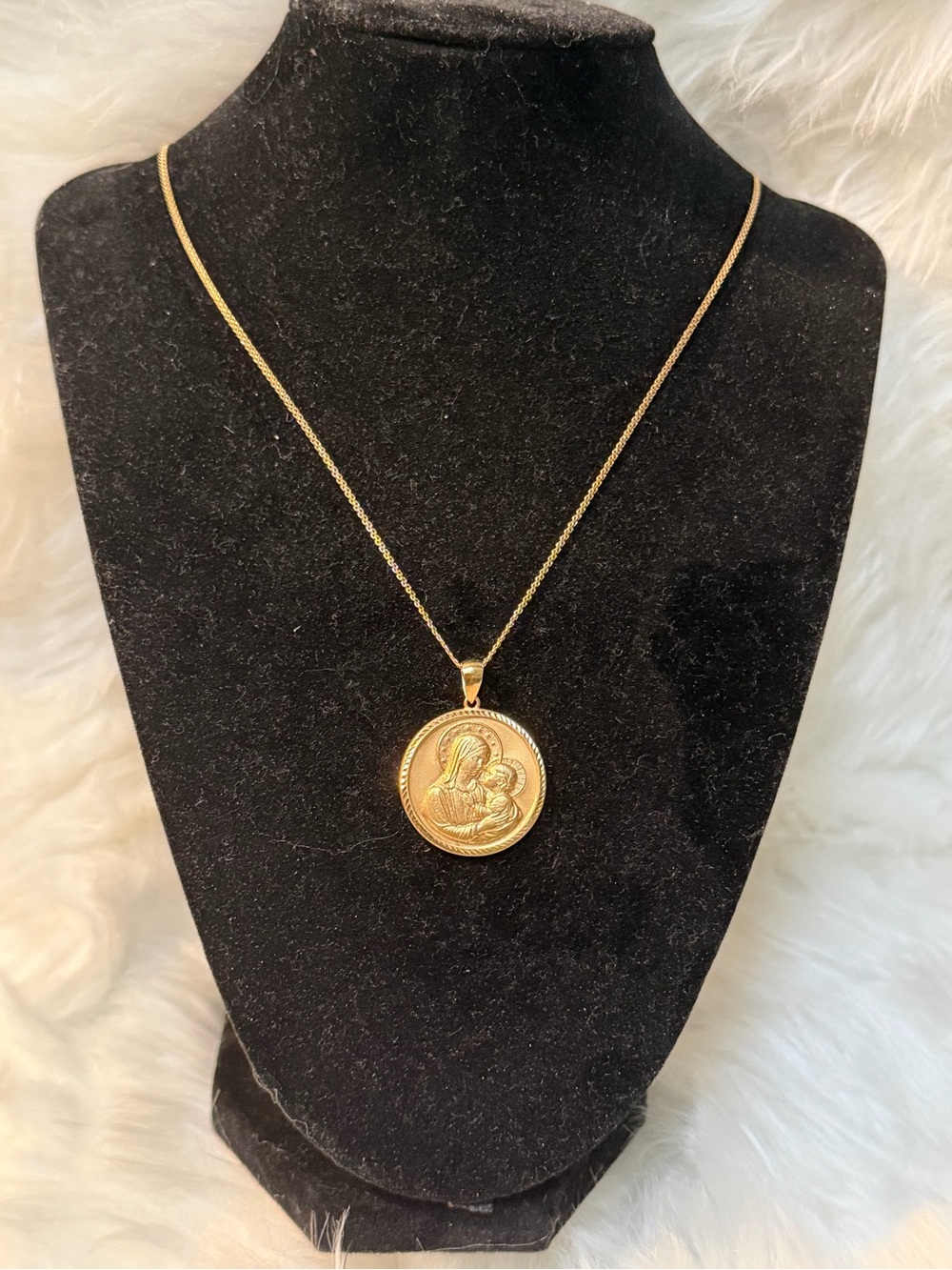 Gold-Tone Madonna and Child Round Pendant Necklace - Women Jewelry